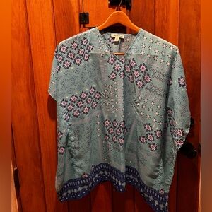 Coldwater Creek Light Green and Blue Floral Boho Tunic / Poncho Top
